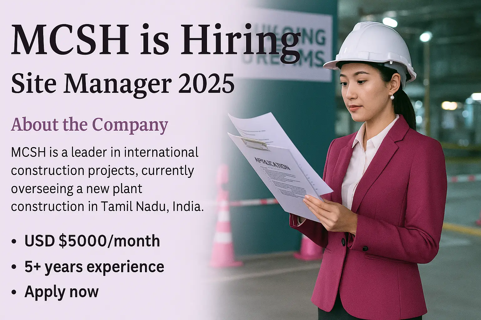Civil engineer vacancy in Tamil Nadu under MCSH international project