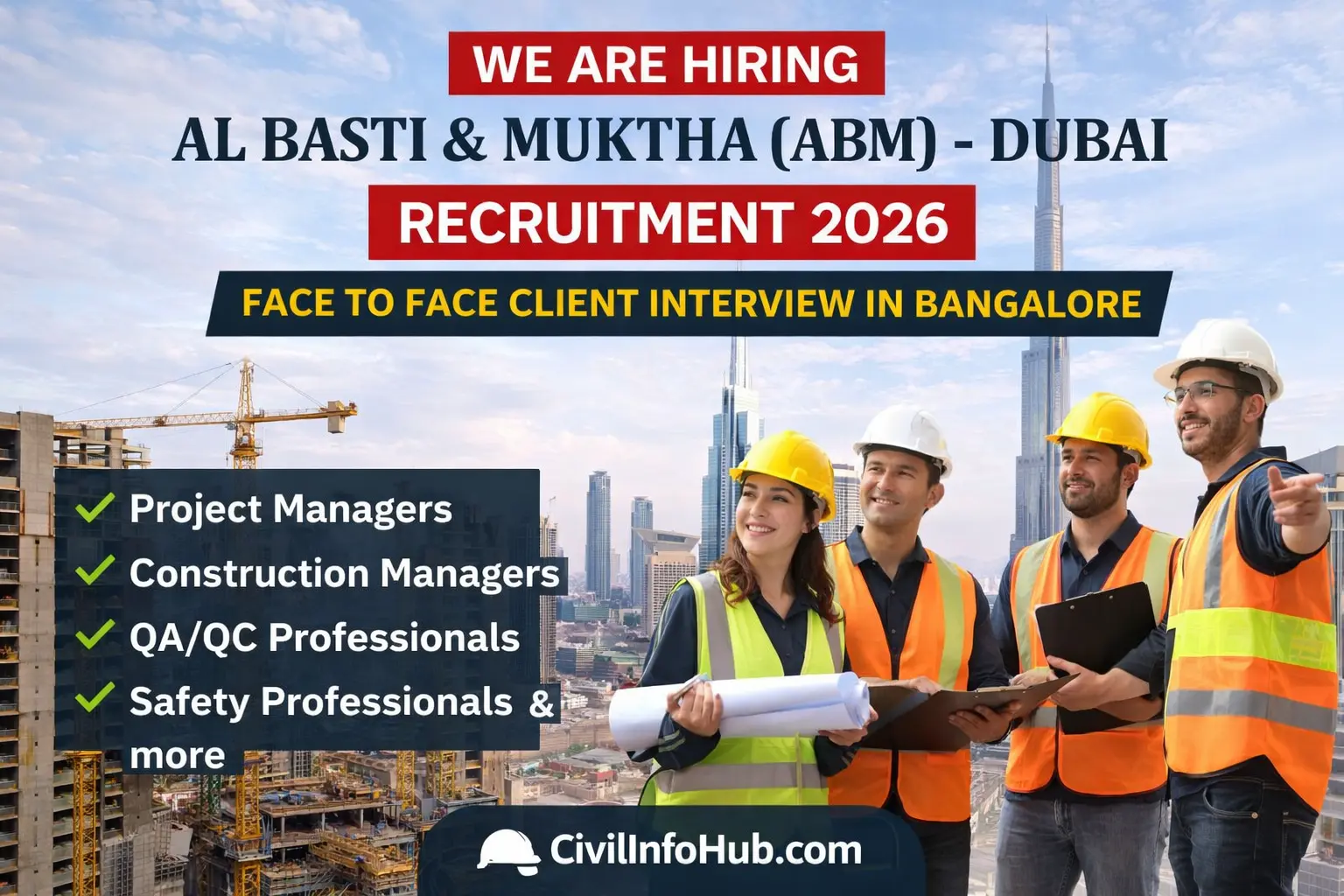 Al Basti & Muktha Dubai recruitment 2026 face to face interview in Bangalore for UAE construction jobs