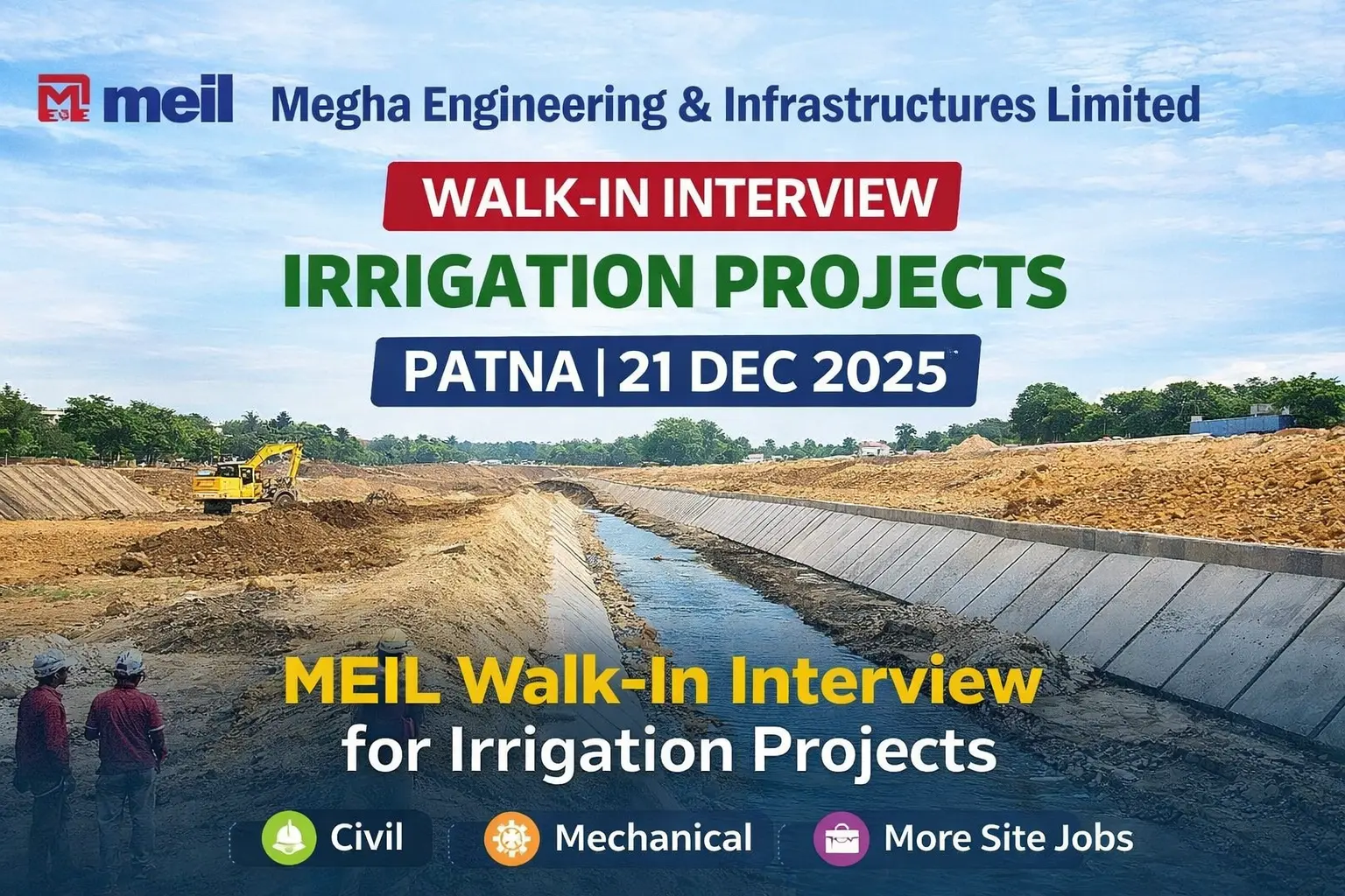 Megha Engineering walk-in interview for irrigation projects 2025 in Patna