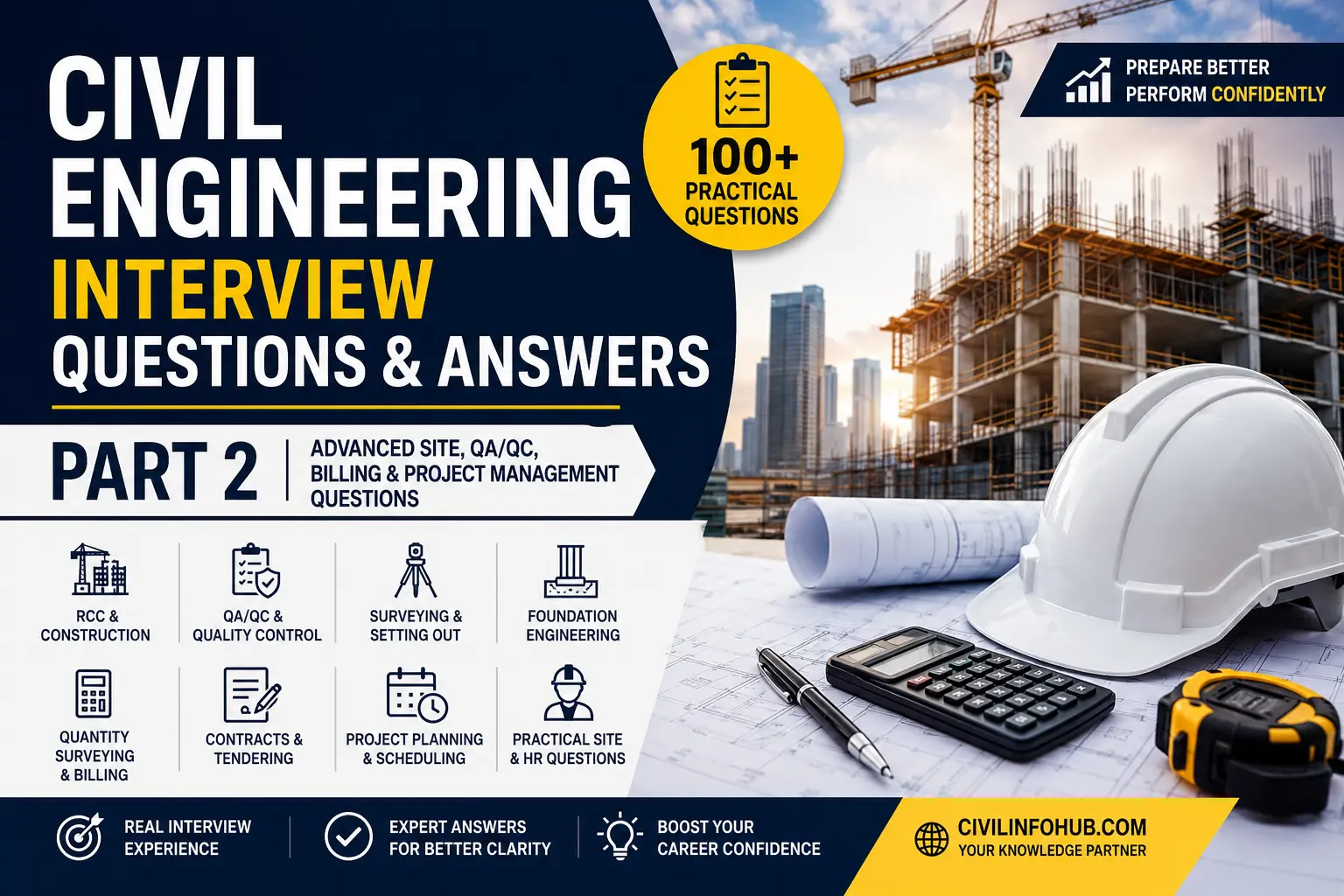 100 Civil Engineering Interview Questions and Answers Part 2 for Site Engineers, QA QC Engineers, Billing Engineers and Quantity Surveyors
